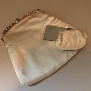 IngberVINTAGE clutch,original mirror&coin purse,gold tone clasp,rhinestone clasp